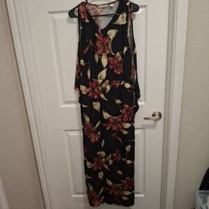 Tommy Bahama Size 12 Black Floral Silk Sleeveless Flowy‎ Tropical Maxi Dress